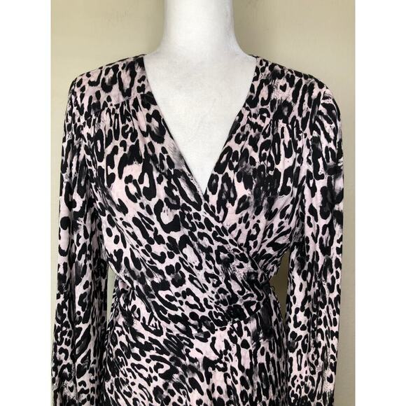 MILLY Animal Print Wrap Dress Leopard Print Gina Dress Size: Large - Picture 6 of 16